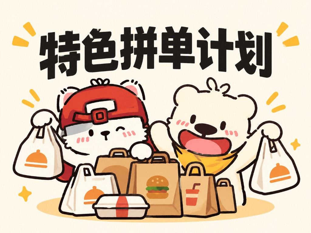 特色拼单计划，两只小熊拎着外卖袋